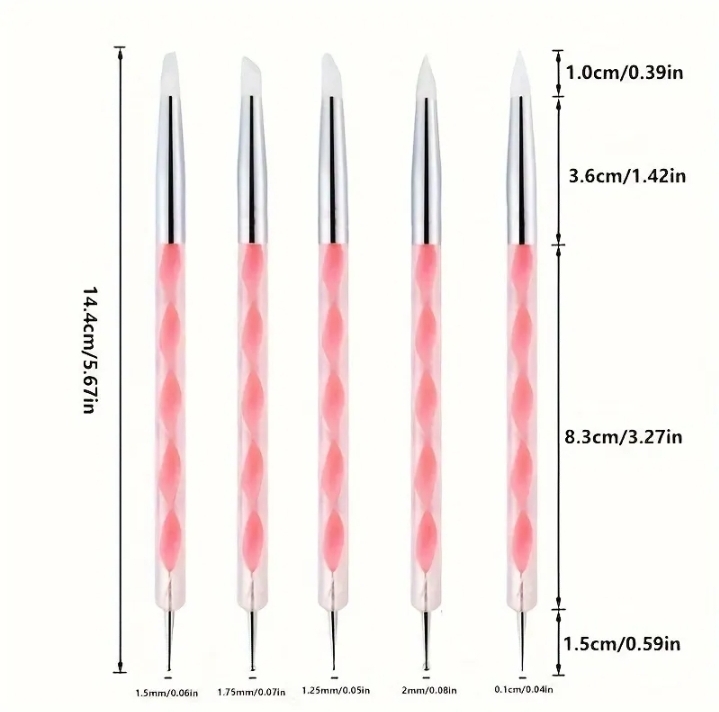 5 Pcs Dual-Ended Nail Art Dotting & Silicone Sculpting Tools - Image 3
