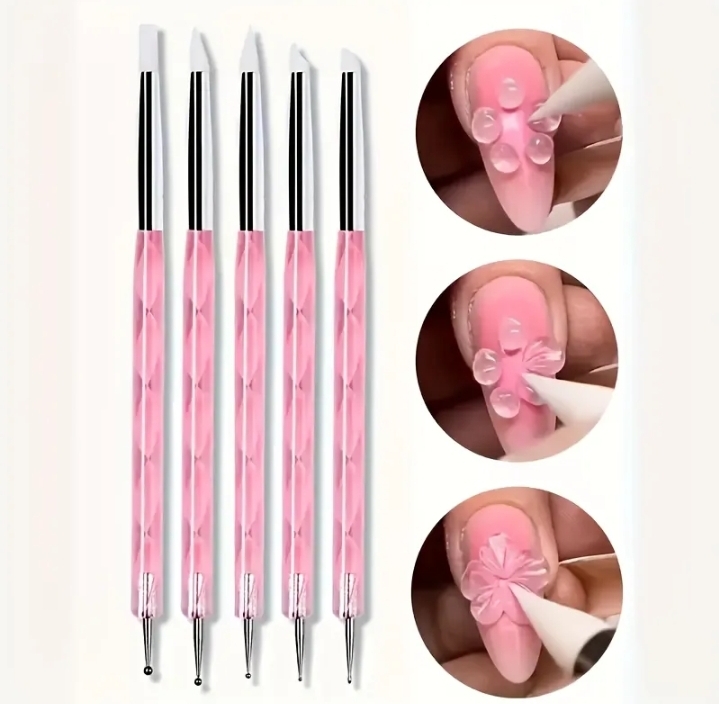 5 Pcs Dual-Ended Nail Art Dotting & Silicone Sculpting Tools - Image 2