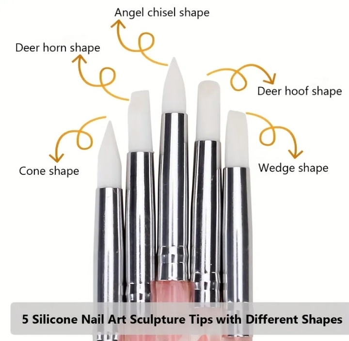 5 Pcs Dual-Ended Nail Art Dotting & Silicone Sculpting Tools - Image 4