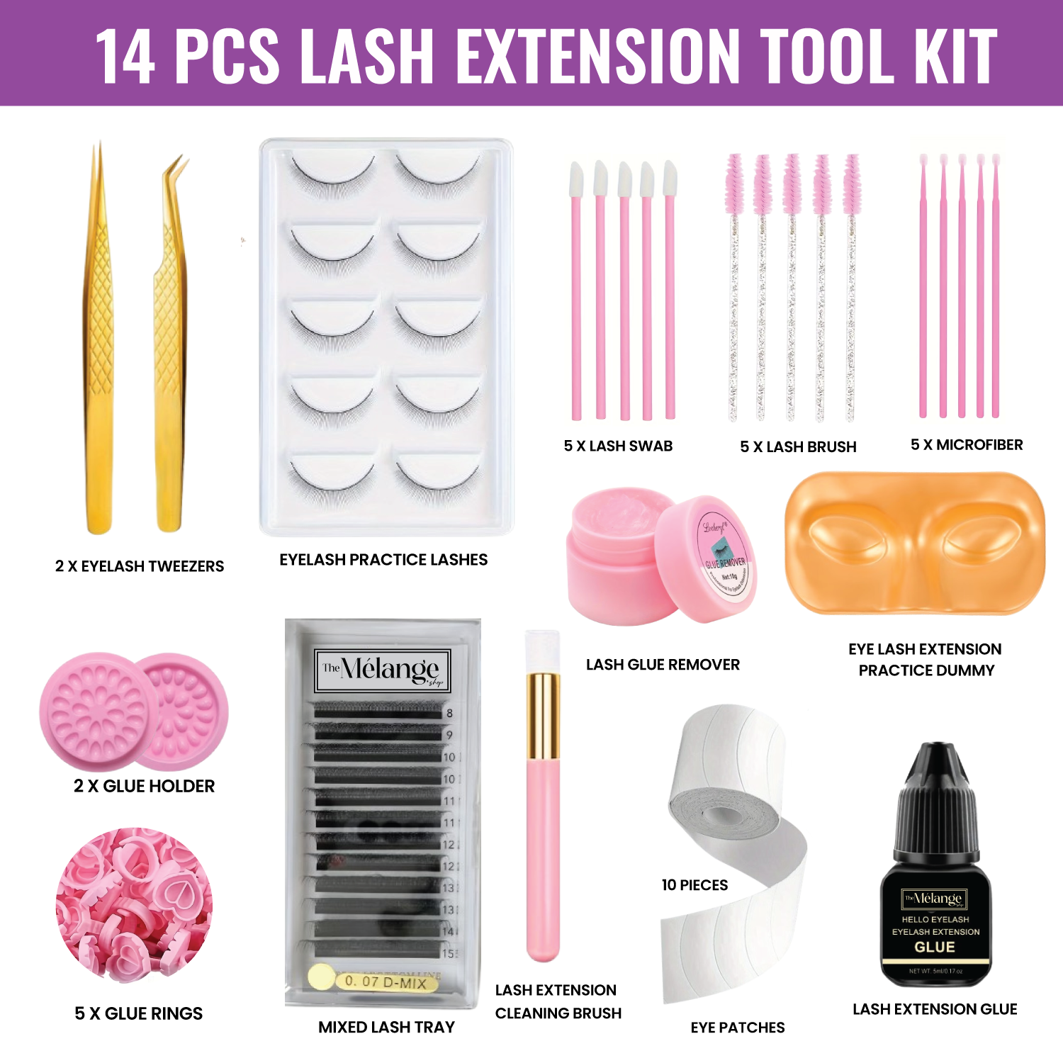 14 PCS Lash Extension Tool Kit – Professional Eyelash Starter Set - Image 2