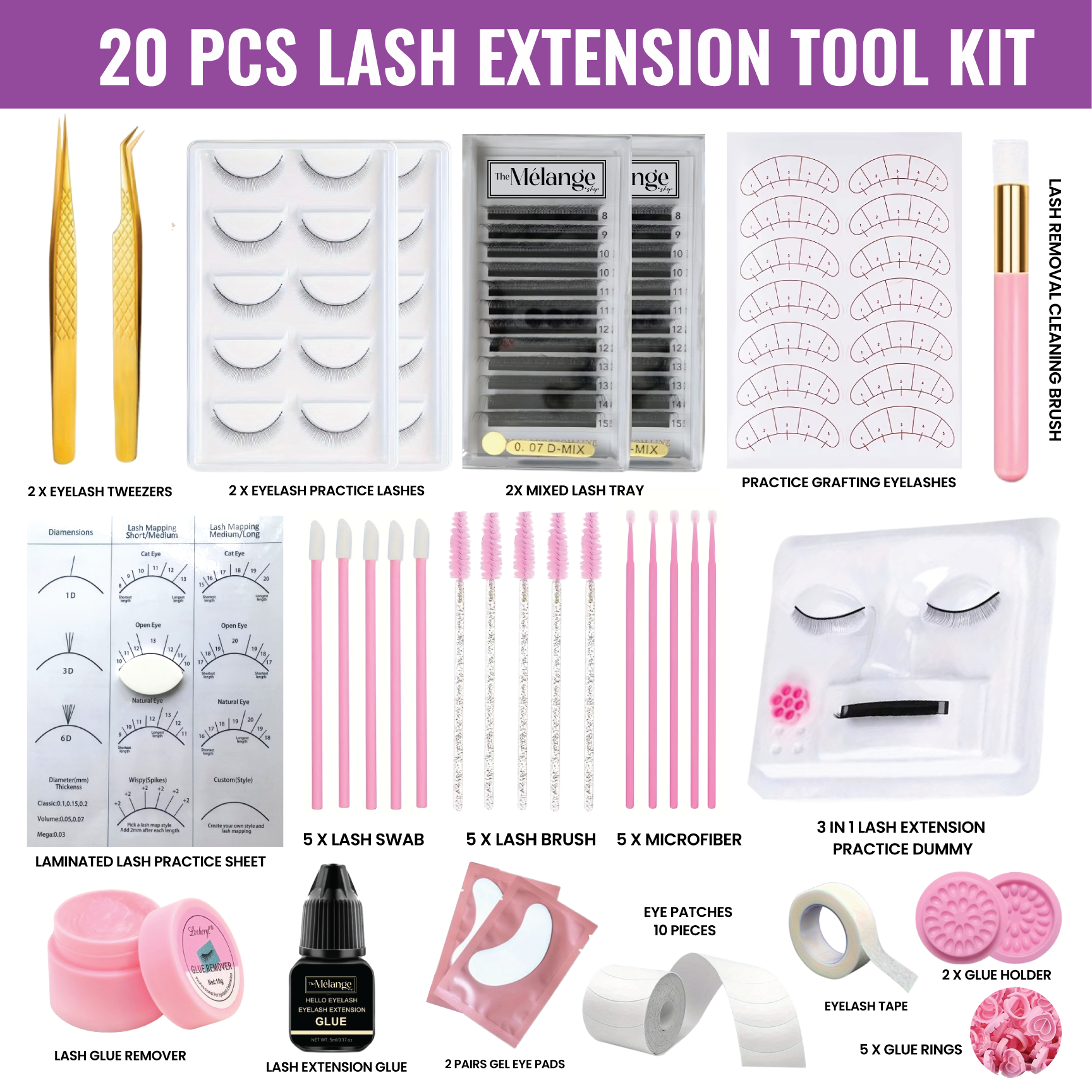 20 PCS Lash Extension Tool Kit – Professional Eyelash Starter Set - Image 2