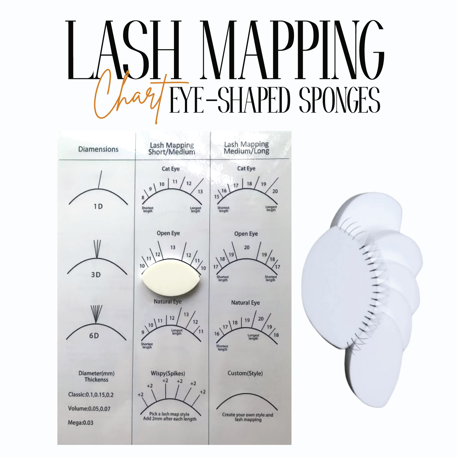 Lash Mapping Chart with Eye-Shaped Sponges